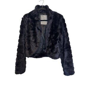 Yaya Womens Faux Fur Cropped Jacket Black Acrylic Polyester Size M